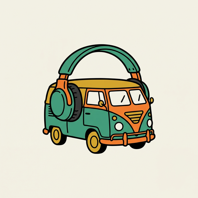 Retro bus with headphones logo
